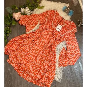 Free People Orange Floral Midi Dress